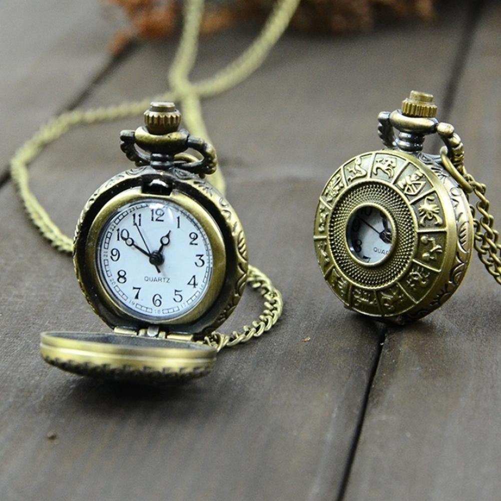 Retro Vintage Steampunk Quartz Necklace Carving Pendant Chain Clock Pocket Watch - MRSLM