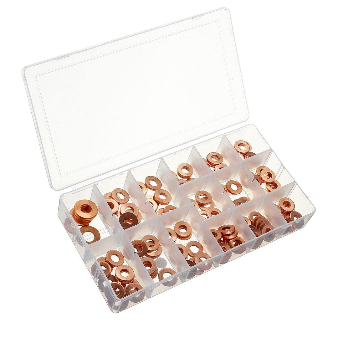 150pcs Copper Diesel Injector Washer Seal Assortment Set Fuel Injector Seal Ring - MRSLM