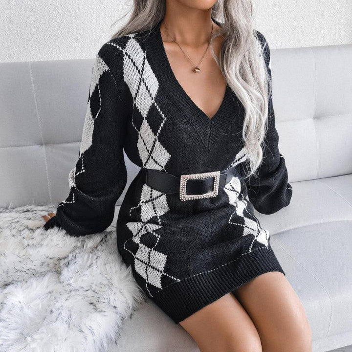 European And American College Style Diamond Sweater Dress - MRSLM