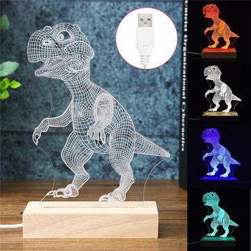 Acrylic USB 3D Dinosaur LED Desk Lamp Night Light Kid Cartoon Lantern Gifts - MRSLM