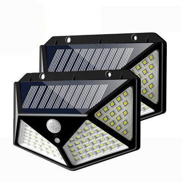 2pcs 100 LED Solar Powered PIR Motion Sensor Wall Light Outdoor Garden Lamp 3 Modes - MRSLM