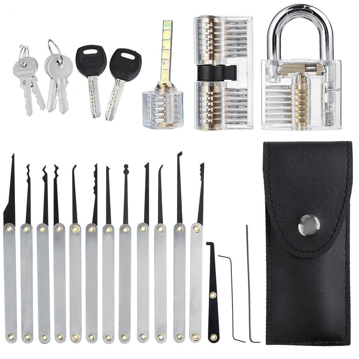 15Pcs/24Pcs Lock Unlocking Picking Tool Set With 3 Transparent Practice Training Lock - MRSLM