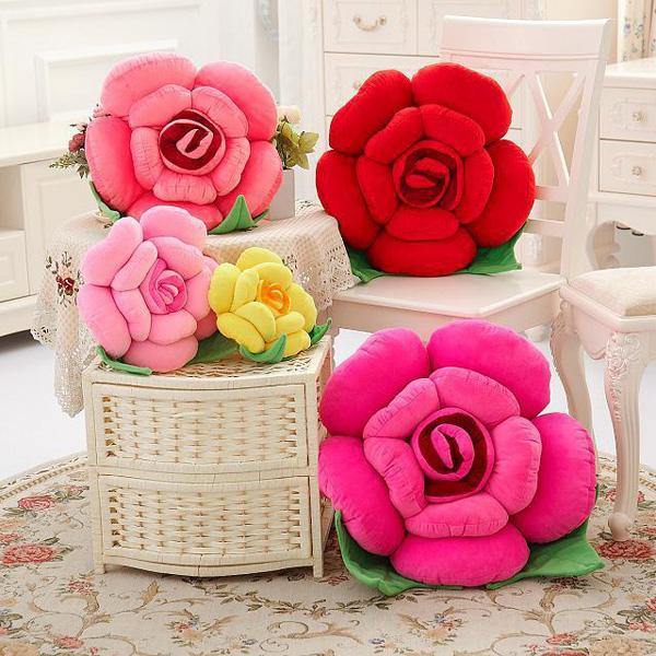 3D Colorful Rose Flowers Throw Pillow Plush Sofa Car Office Back Cushion Valentines Gift - MRSLM