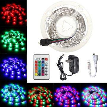 2M 3M 5M 10M DC12V RGB SMD2835 LED Strip Light + 24Keys IR Remote Control US Power Plug Full Kit - MRSLM