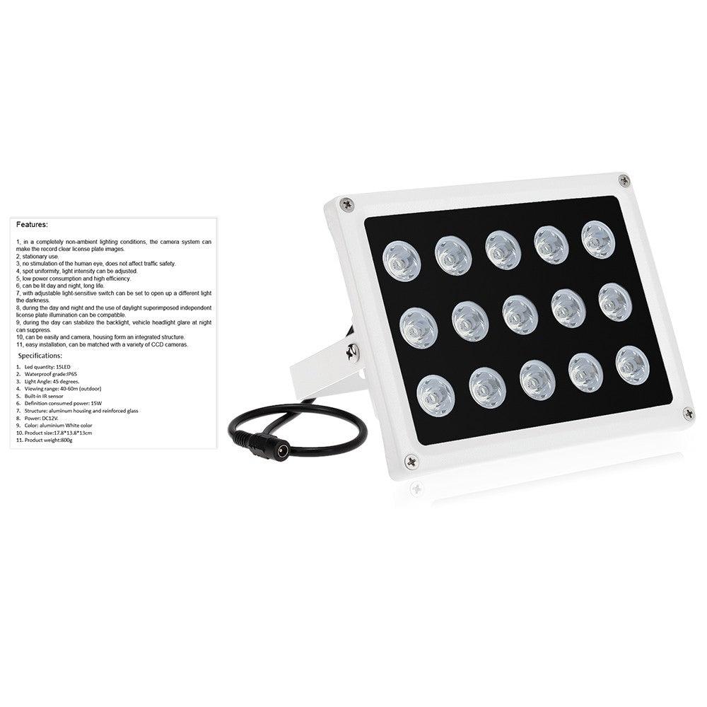 Infrared Illuminator 15 Array IR LEDS Night Vision Wide Angle Outdoor Waterproof for CCTV Security C - MRSLM