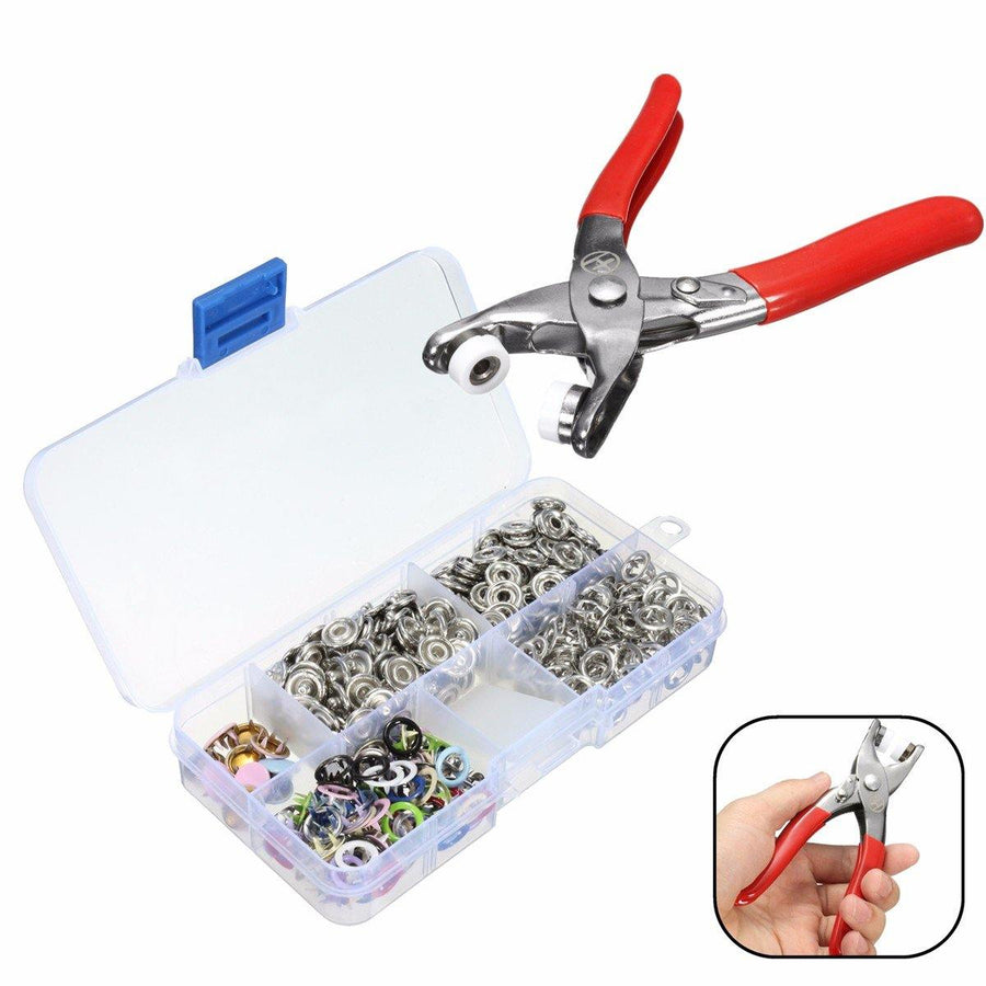 Fastener Snap Pliers Camp Craft Tool Sewing Craft with 110 Kits Set Press Studs - MRSLM