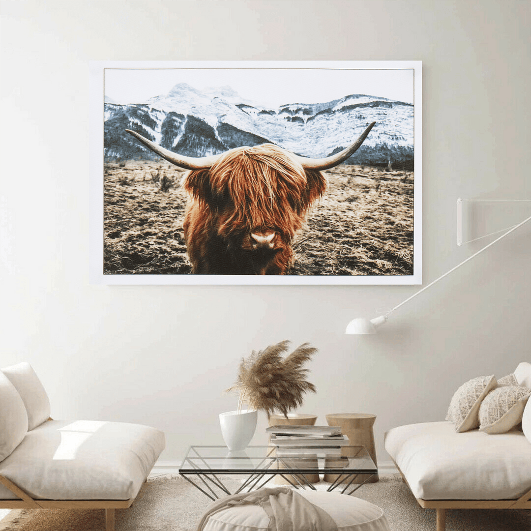 1 Piece Canvas Print Painting Highland Cow Poster Wall Decorative Printing Art Pictures Frameless Wall Hanging Decorations for Home Office - MRSLM