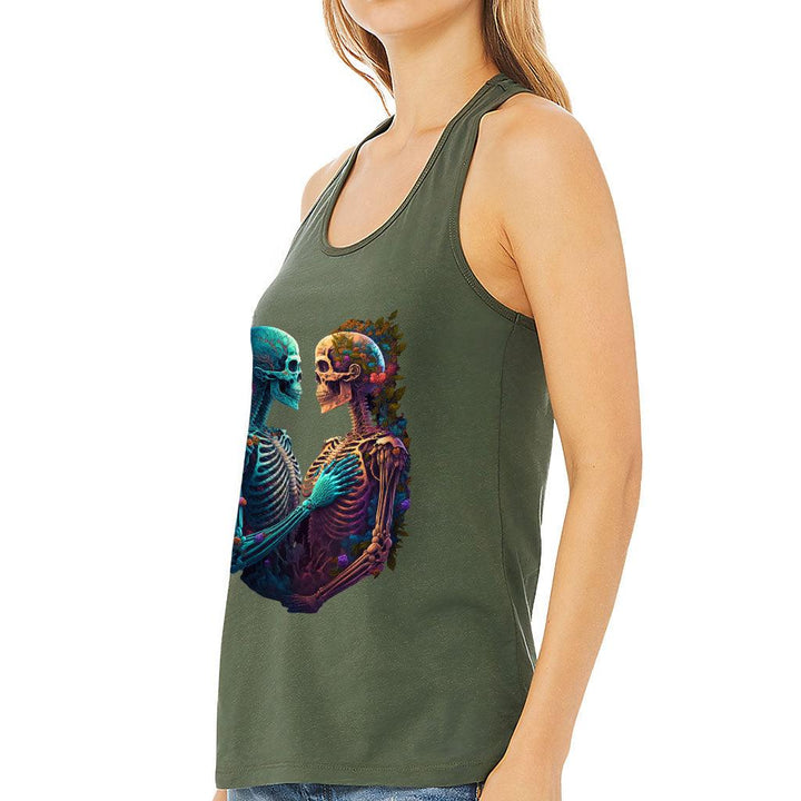 Skeleton Couple Women's Racerback Tank - Floral Tank Top - Printed Workout Tank - MRSLM