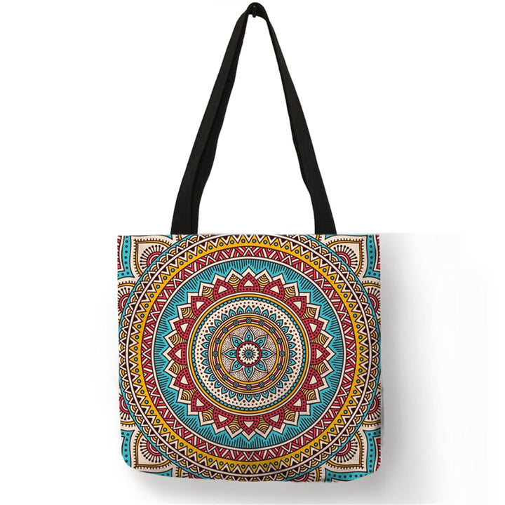 Women's Mandala Printed Linen Shopper Shoulder Bag