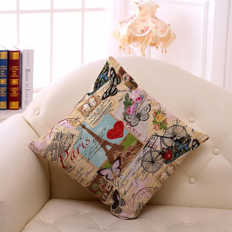 Paris Eiffel Tower Printed Pillow Case Linen Sofa Soft Cushion Cover - MRSLM