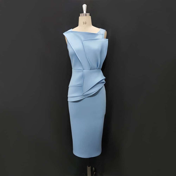 Women's Blue Sleeveless Midi Dress