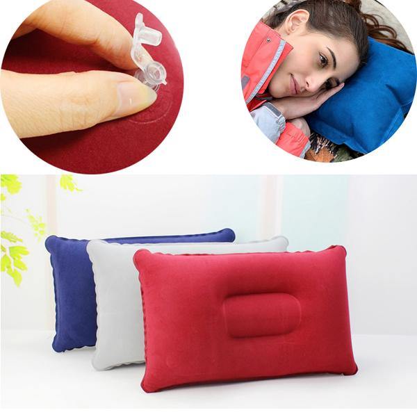 Folding Double Sided Inflatable Pillow Suede Fabric Cushion Camping Home Bedding Decor - MRSLM