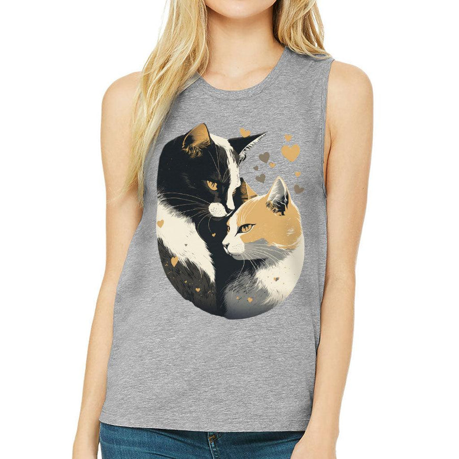 Cat Love Women's Muscle Tank - Couple Style Tank Top - Printed Workout Tank - MRSLM