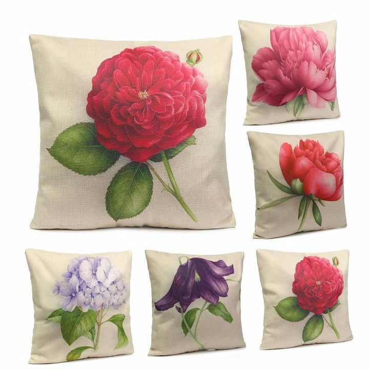 Rose Flowers Cotton Linen Throw Pillow Case Sofa Bed Car Cushion Cover Home Decor - MRSLM