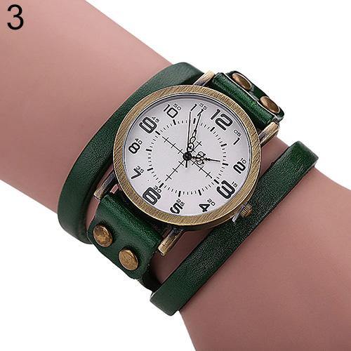 Unisex Retro Style Multi-Layers Leather Strap Bangle Wrap Bracelet Wrist Watch - MRSLM