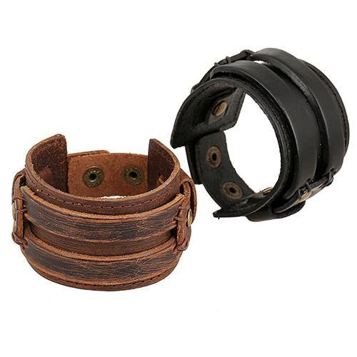 Men Women Punk Retro Wide Faux Leather Belt Bracelet Wristband Jewelry Gift - MRSLM