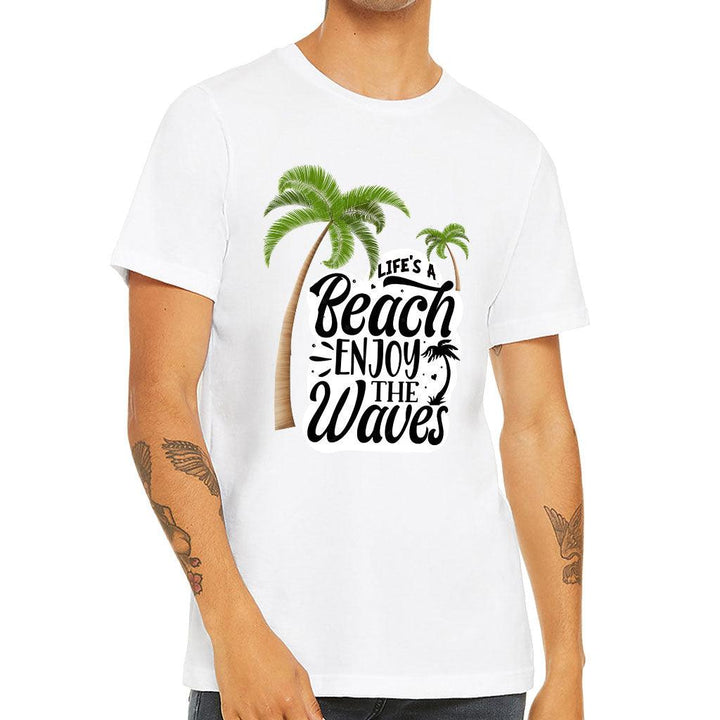 Life's a Beach Enjoy the Waves Short Sleeve T-Shirt - Cute T-Shirt - Illustration Short Sleeve Tee - MRSLM