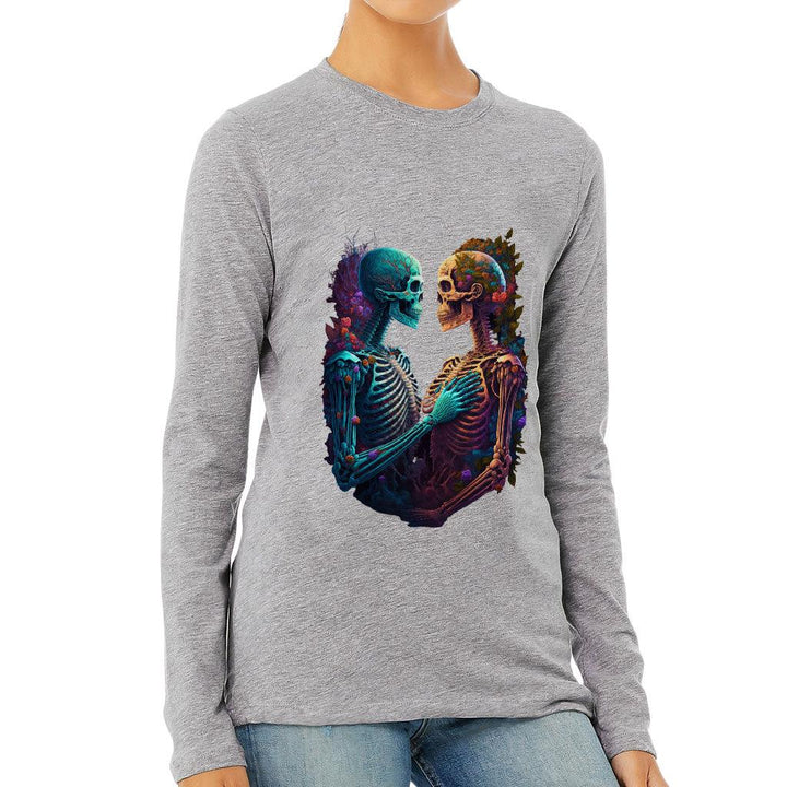 Skeleton Couple Women's Long Sleeve T-Shirt - Floral Long Sleeve Tee - Printed T-Shirt - MRSLM