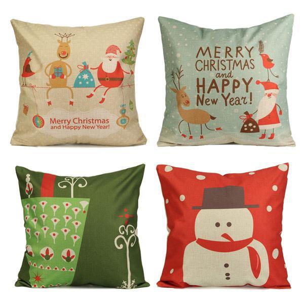 Cartoon Christmas Throw Pillow Case Linen Cotton Cushion Cover Home Sofa Car Decor - MRSLM