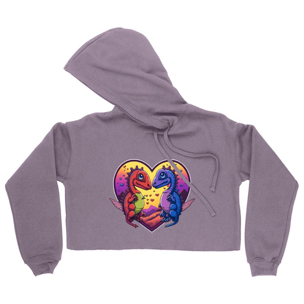 Dinosaurs in Love Women's Cropped Hoodie - Art Cropped Hoodie - Unique Hooded Sweatshirt - MRSLM