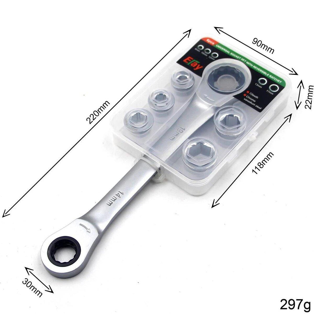 7 in 1 Multi-Function Ratchet Set Mechanic Universal Socket Set Double Head Reversible Ratchet Combination Spanner 8/10/12/13/17mm - MRSLM