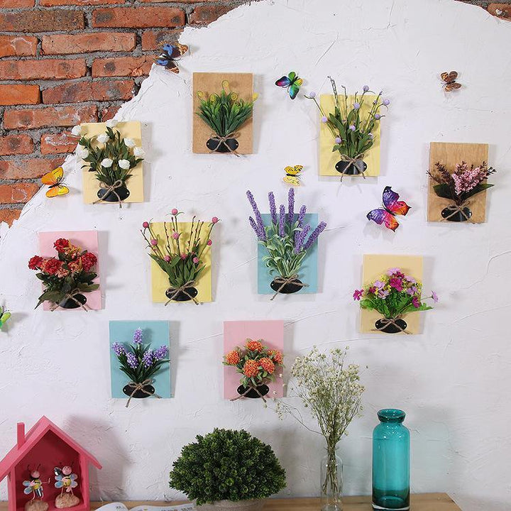 DIY Artificial Flowers for Decorations Wooden Board Wall Hanging Artificial Flowers Plastic - MRSLM