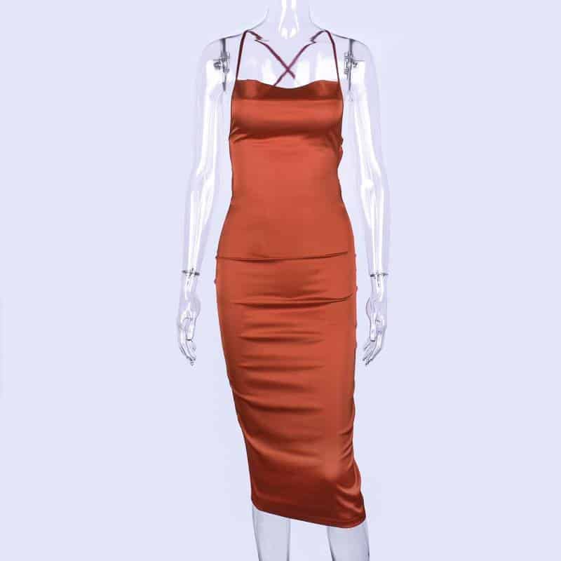 Long Satin Bodycon Dress for Women