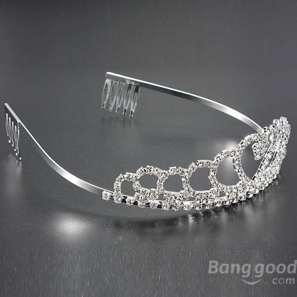 Wedding Bride Crystal Rhinestones Heart-shaped Crown Hair Tiara - MRSLM