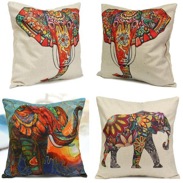 Vintage Elephant Cotton Throw Pillow Case Waist Cushion Cover Home Sofa Car Decor - MRSLM