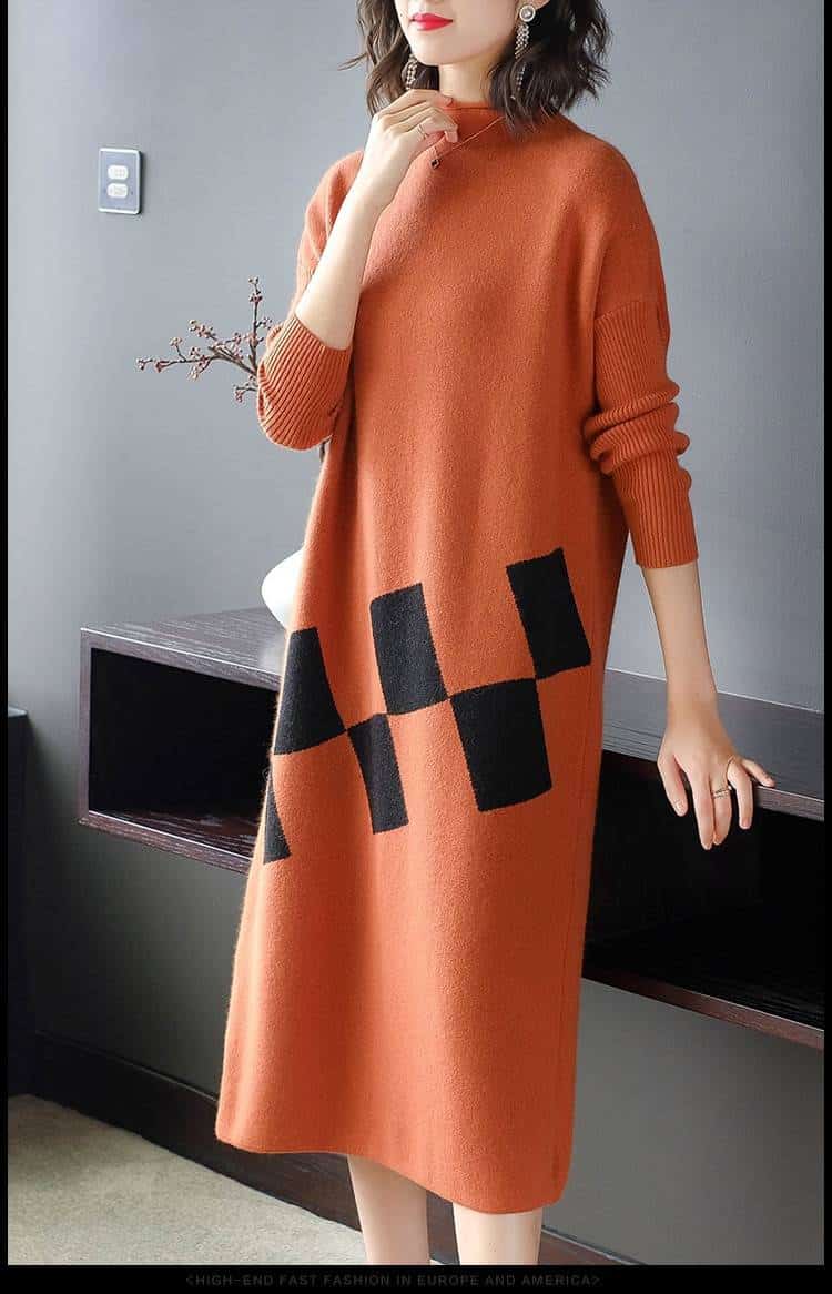 Women's Knitted Orange Dress