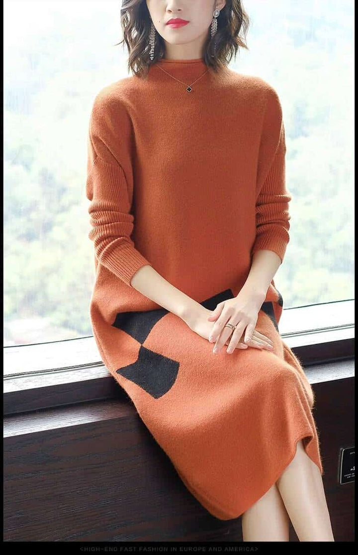 Women's Knitted Orange Dress