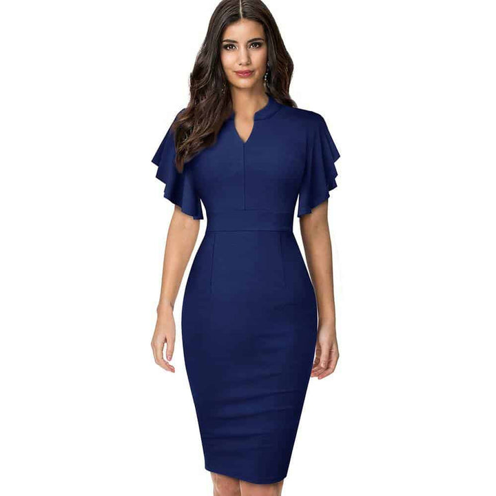 Women's Midi Pencil Dress with Ruffled Sleeves