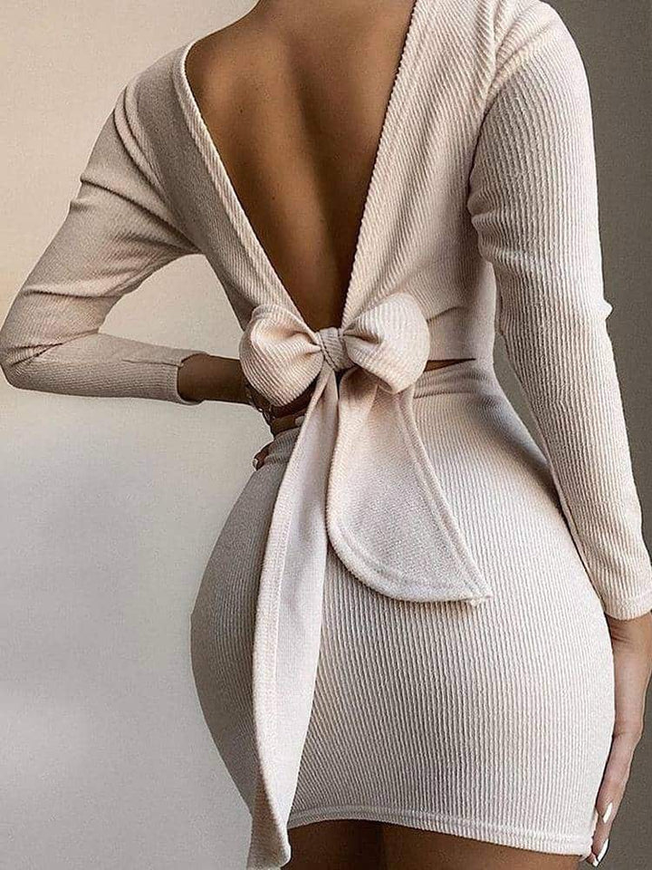 Women's Back Knotted Long Sleeved Bodycon Dress