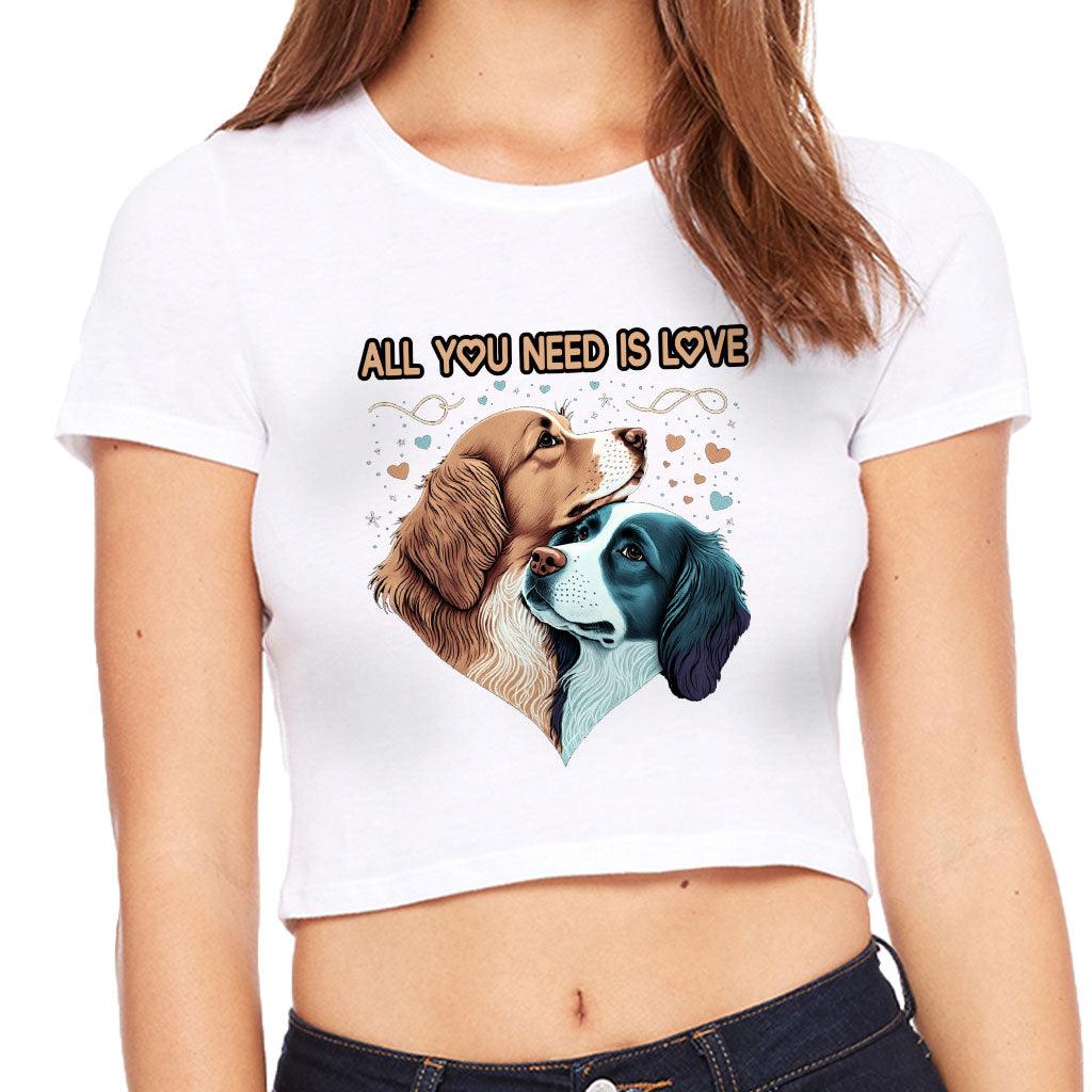 Dog Love Women's Cropped T-Shirt - Cute Couple Crop Top - Art Cropped Tee - MRSLM