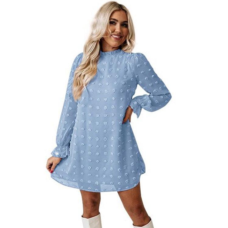 Bubble Long Sleeve Chiffon Jacquard Bottom Dress - MRSLM