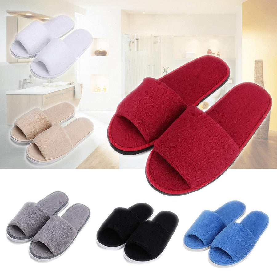 Men Women Coral Velvet Open Toe Hotel Home Spa Slippers Travel Shoes Thick 7mm - MRSLM