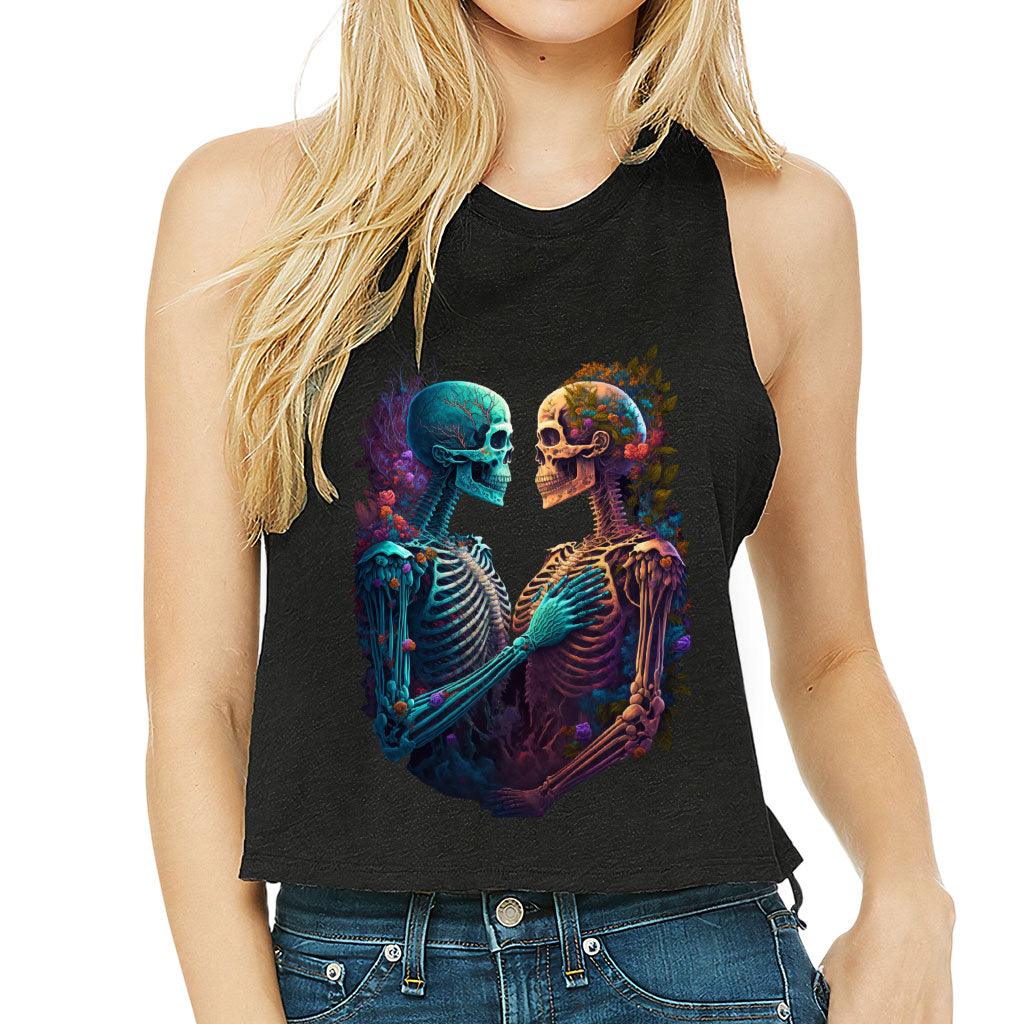 Skeleton Couple Racerback Cropped Tank - Floral Women's Tank - Printed Tank Top - MRSLM