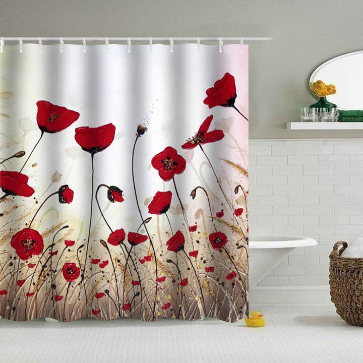 1/3/4Pcs Ink Painting Shower Curtain Bathroom Rug Set Flower Waterproof Polyester Fabric Bathroom Floor Mat Set - MRSLM