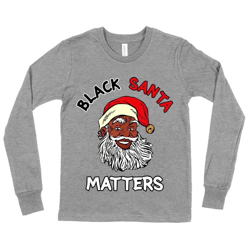 Kids' Black Santa Matters Long Sleeve T-Shirt - Black Christmas T-Shirts - MRSLM