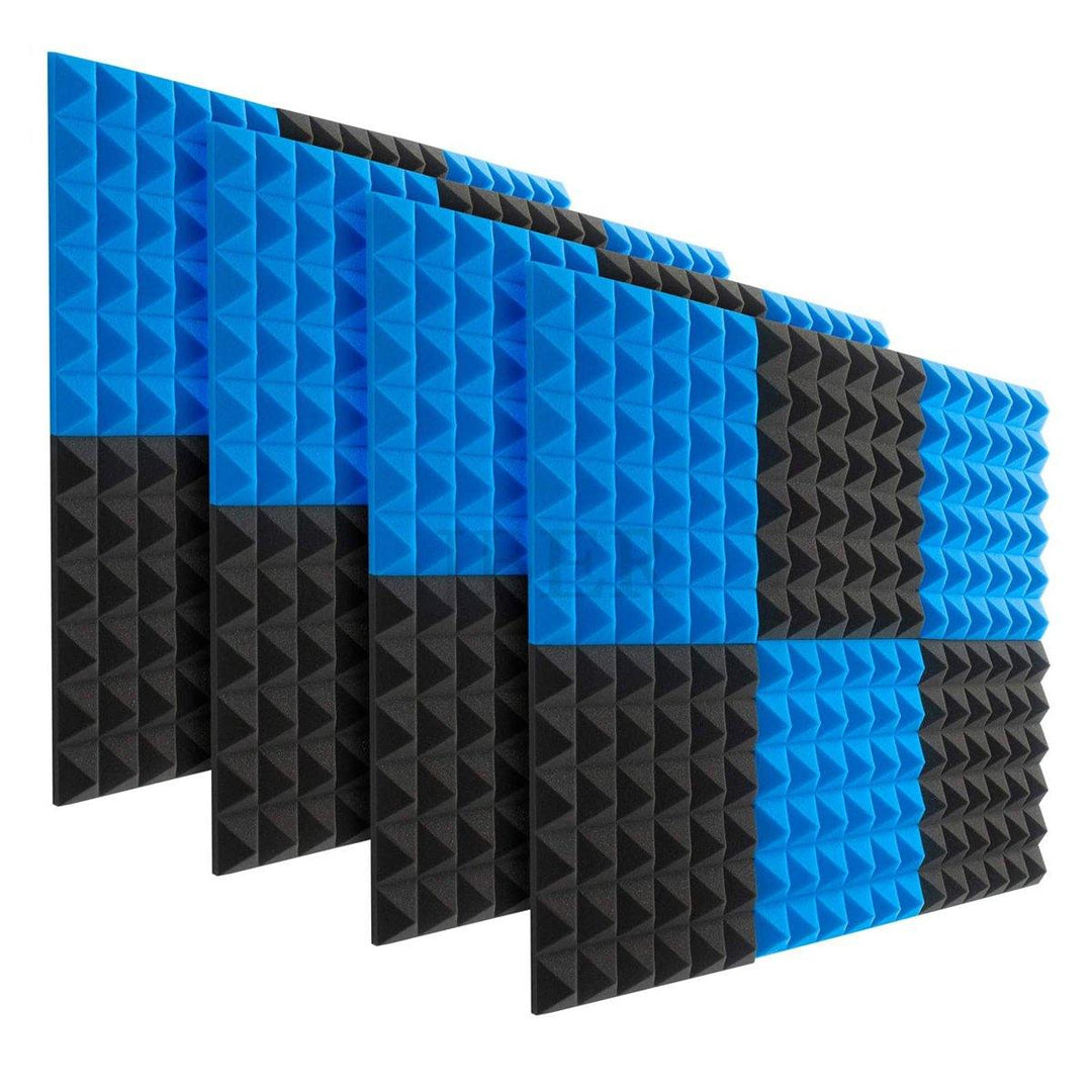 6Pcs Acoustic Foams Studio Soundproofing Wedges Tiles Black + Blue 12x12x2inch - MRSLM