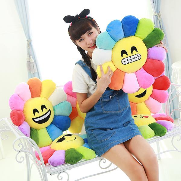 Creative Emoji Expression Candy Color Sunflowers Throw Pillow Plush Sofa Car Office Back Cushion - MRSLM