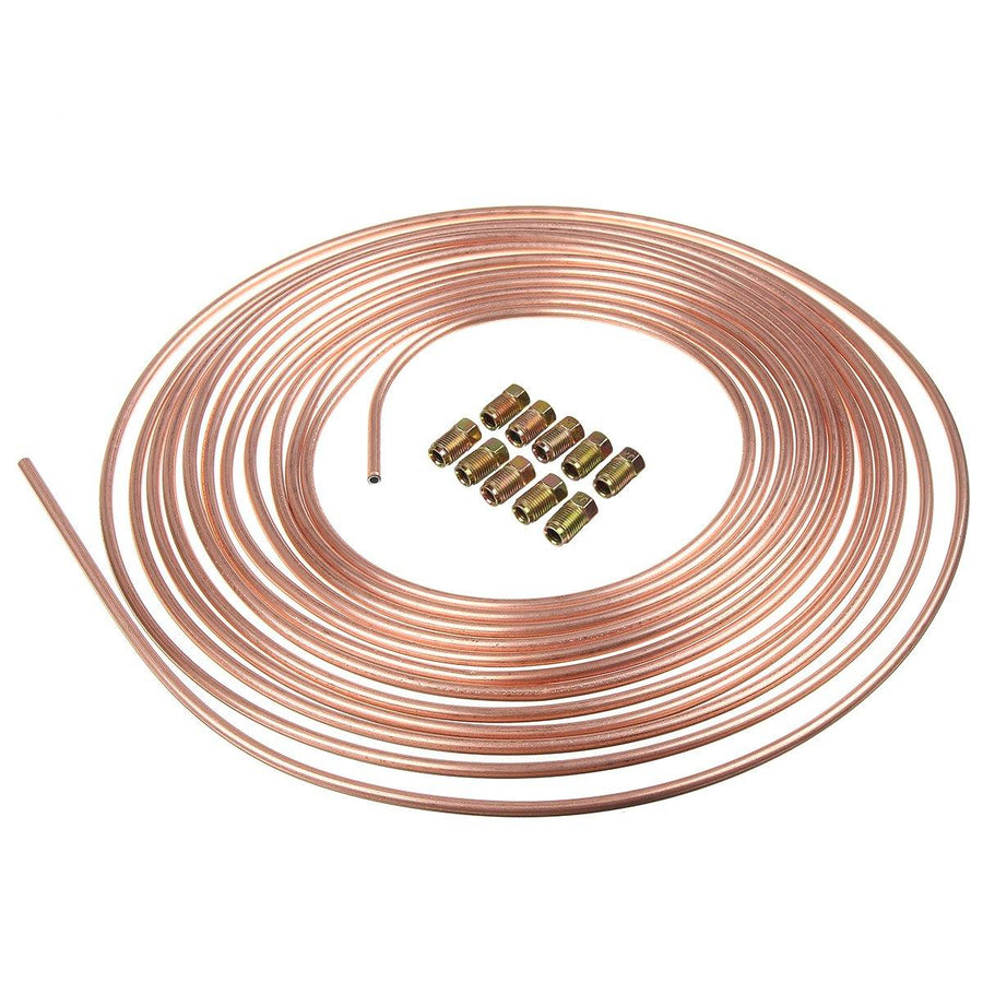 25ft Copper Brake Line Pipe Hose Kit 10 Male & 10 Female Nuts Joiner Joint 3/16 Union - MRSLM