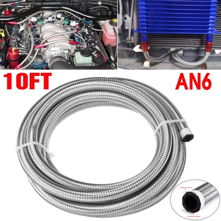 10FT AN4 AN6 AN8 AN10 Fuel Hose Oil Gas Line Pipe Stainless Steel Braided Silver - MRSLM