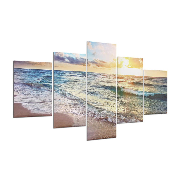 5 Panels Unframed Modern Canvas Seascape Sunrise Art Hanging Picture Room Wall Art Pictures Home Wall Decoration Supplies - MRSLM