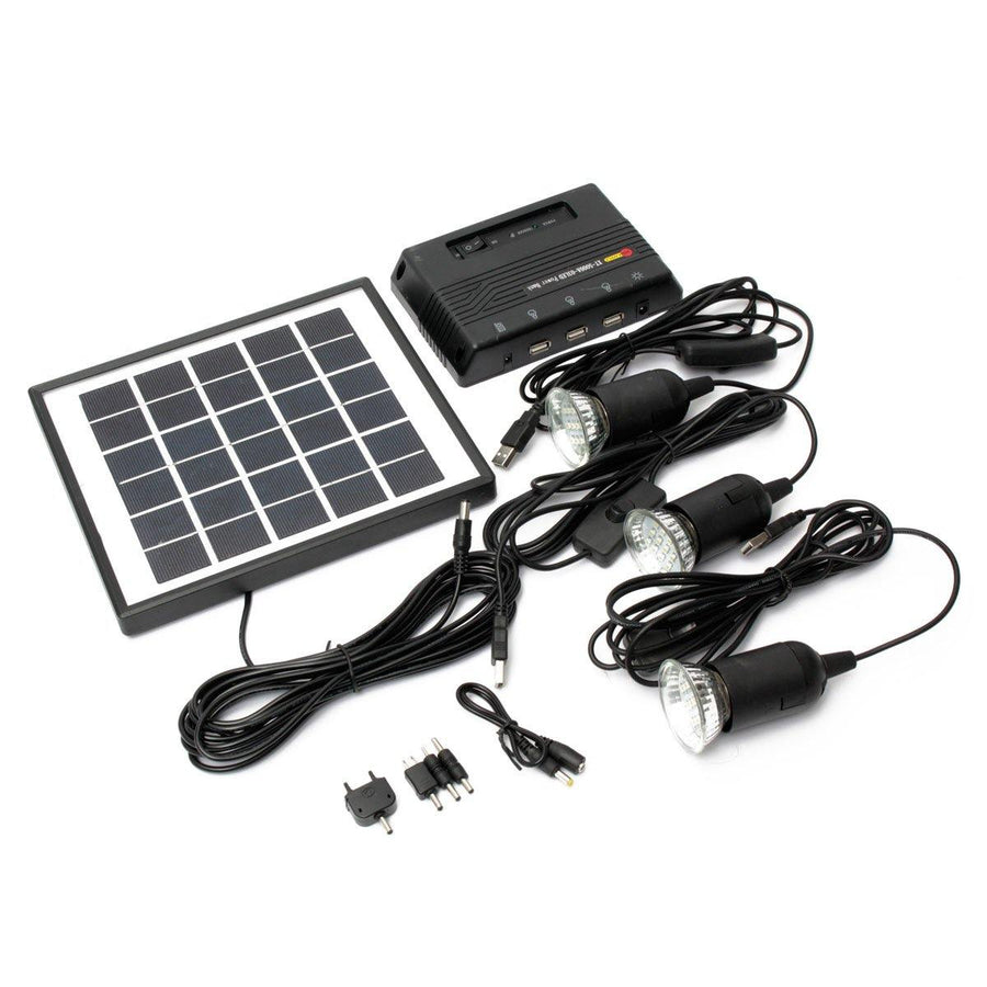 4W 6V Solar Panel + 3x LED Light USB Charger + Power Bank Home Garden System Kit - MRSLM