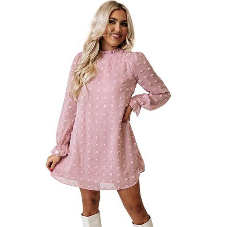 Bubble Long Sleeve Chiffon Jacquard Bottom Dress - MRSLM