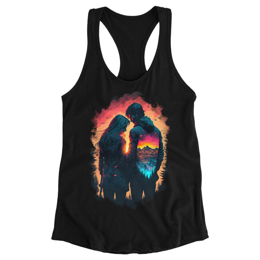 Nature Print Racerback Tank - Couple Tank - Art Workout Tank - MRSLM