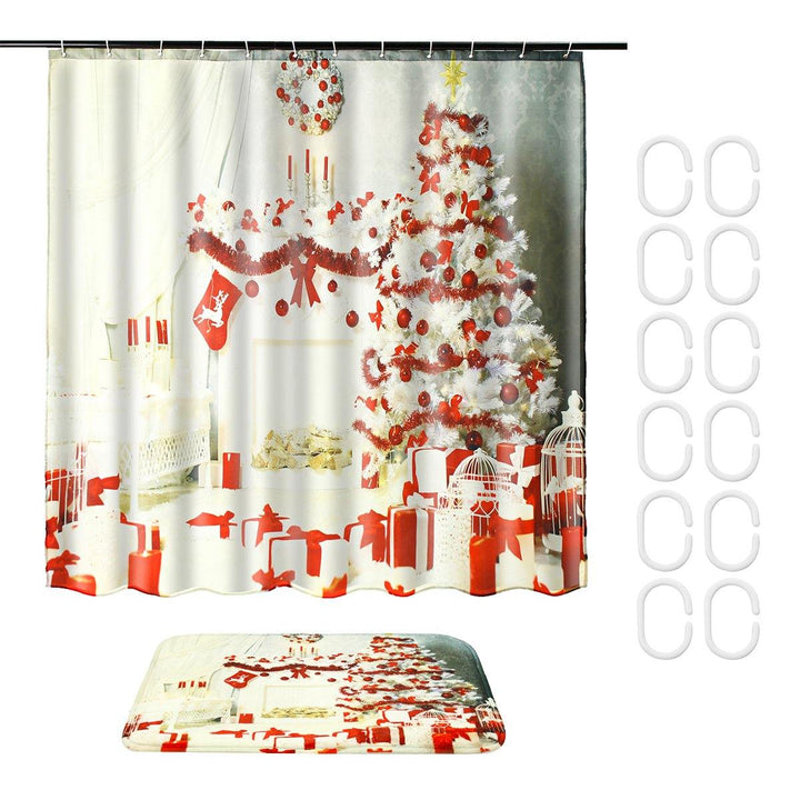 Indoor Christmas Dress Up Shower Curtain Liner Waterproof Bathroom Waterproof Carpet Mat - MRSLM