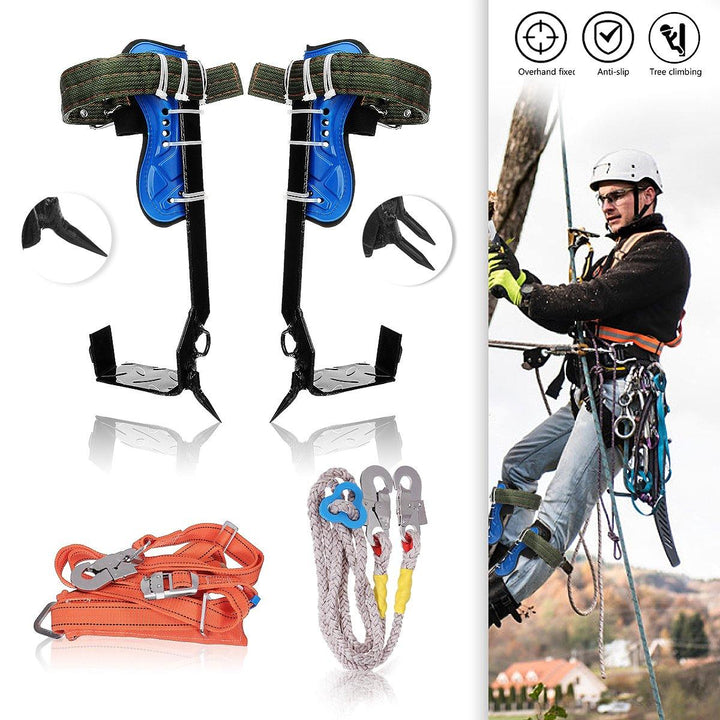 Tree Climbing Spike Set Safety Belt W/Gear Adjustable Lanyard Stainless Steel Climbing Tool - MRSLM