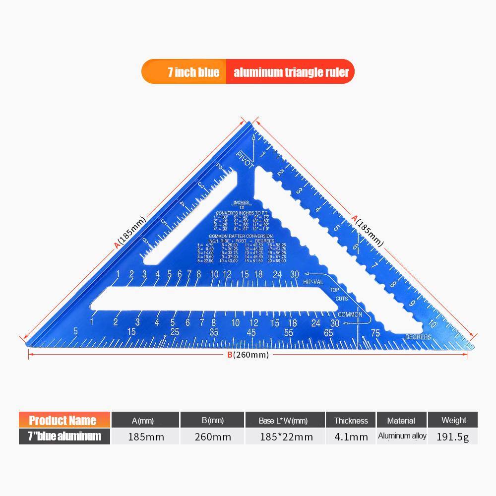 7/12'' Metric Aluminum Alloy Speed Square Triangle Angle Protractor Guide Ruler - MRSLM